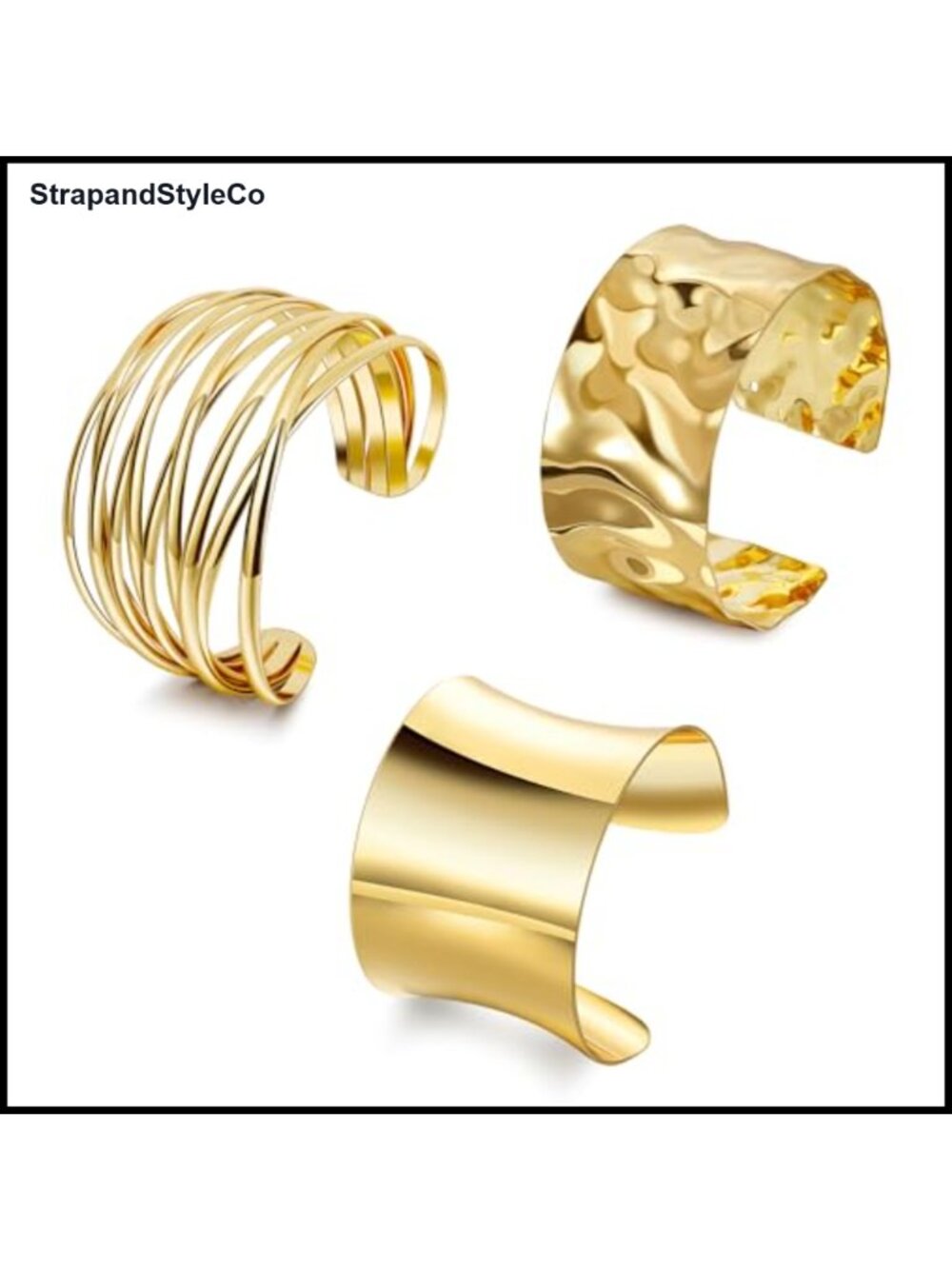 3PC Chunky Open Cuff Bangle Bracelet Set Wide Metal Statement Jewelry